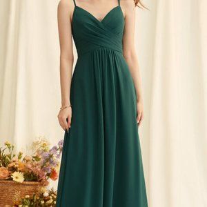 A-line V-Neck Floor-Length Chiffon Bridesmaid Dress With Pleated
